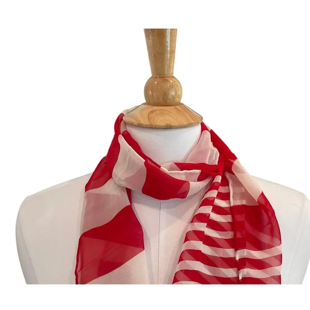 Vintage Talbots Sheer Red White Striped Silk Scarf 10 by 55